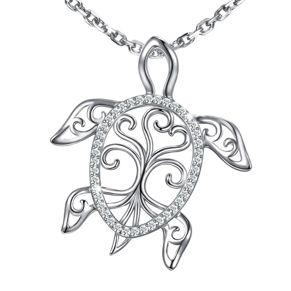 

925 Silver Unique Tree of Life Sea Turtle Sterling Silver Turtle Honu Pendant Necklace Animal for Women Free shipping gift 2019
