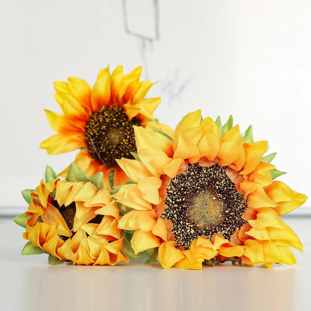 Autumn Decoration Yellow Sunflower Cloth Artificial Flowers Bouquet Bonsai For Home Wedding Decoration Office Party Garden Decor