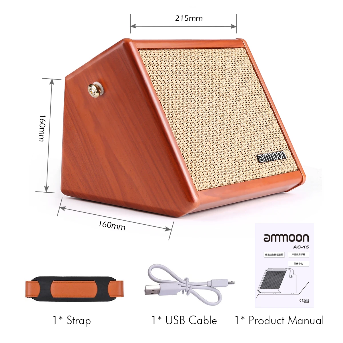 AMMOON-ポータブルギターアンプ,AC-15,15W,Bluetooth,マイク付き