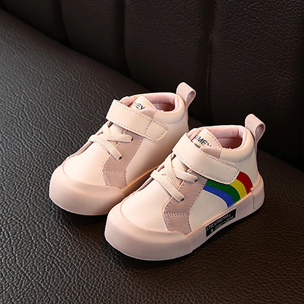 JAYCOSIN First Walker Sneakers Fashion Rainbow Kids Light Weight Pu Leather Flats Shoes Baby Boys Girls Soft Rubber Sneaker