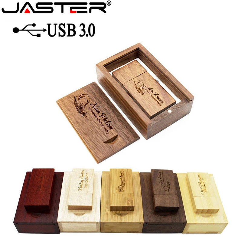 16gb usb stick JASTER USB 3.0 Wooden usb+wood BOX usb flash drive pendrive 4GB 8GB 16GB 32GB 64GB wedding Photography gift free custom logo usb c drive