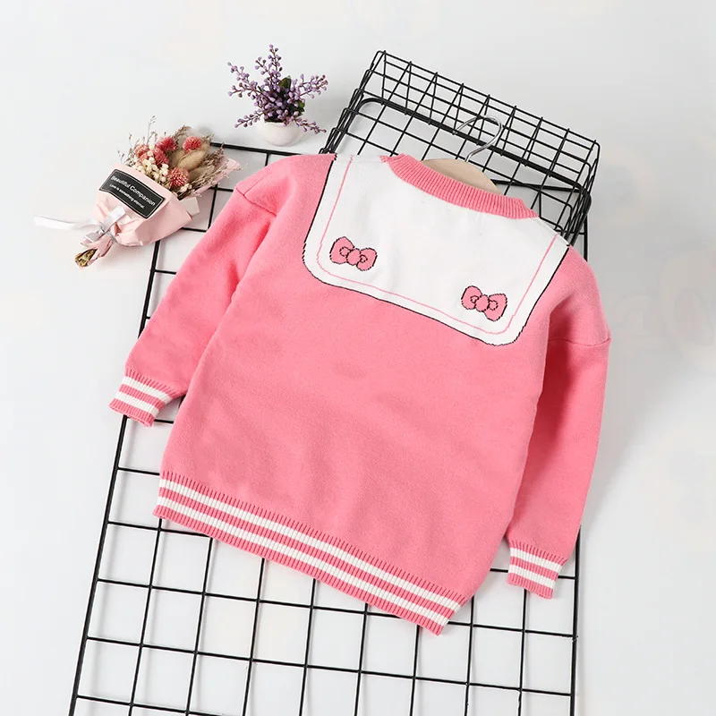 

Girl'S Sweater 2019 Autumn And Winter New Style Crew Neck Double Layer Cat Knitted Sweater Base Shirt