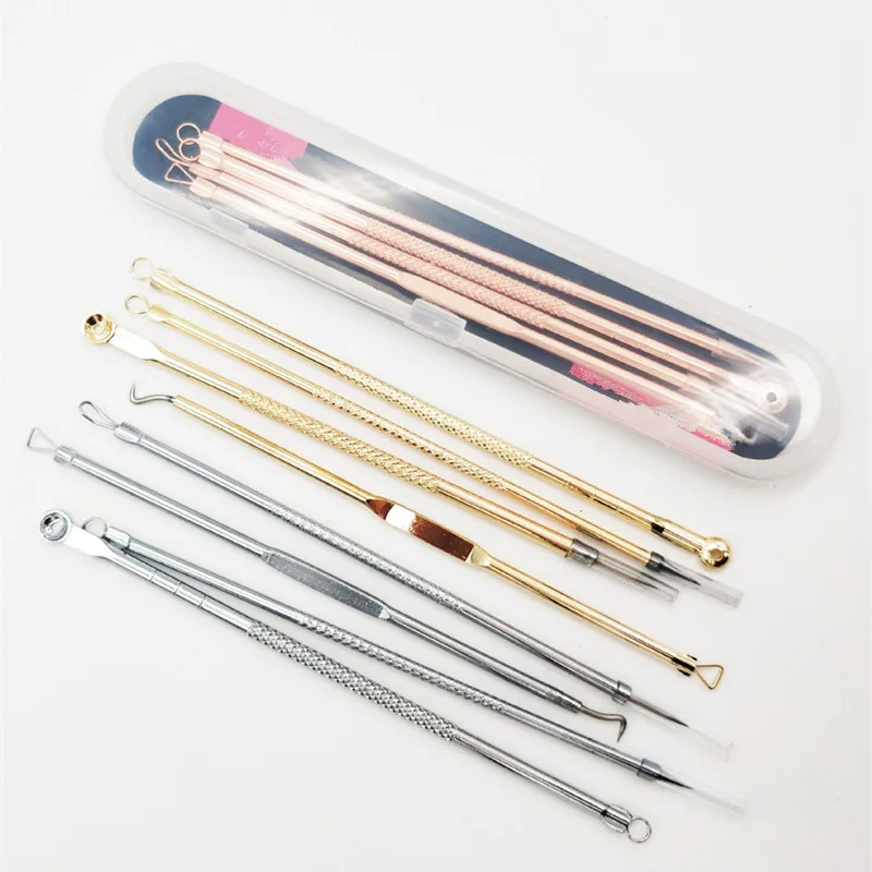 4 unids/set rico oro mancha de espinillas Comedone Extractor limpiador para acné espinilla agujas belleza cara poro limpieza, cuidado herramientas