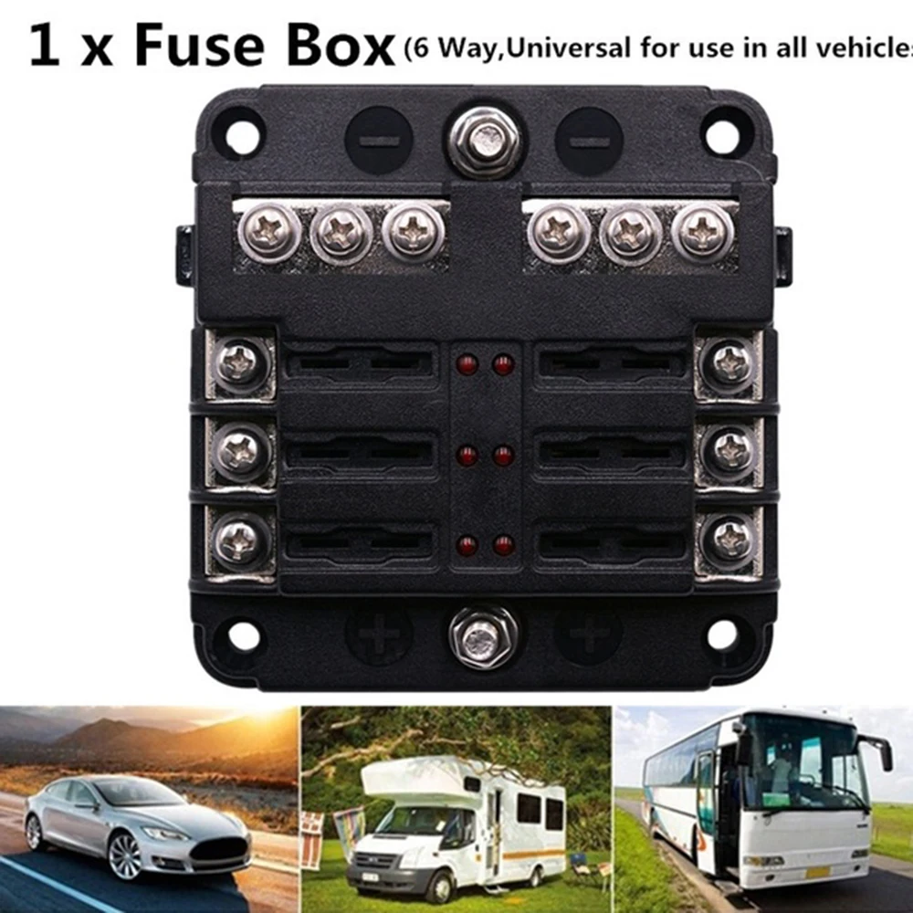 

12V/32V 6 Way Blade Fuse Box & Bus Bar Car Kit with Cover Marine FuseBox Holder