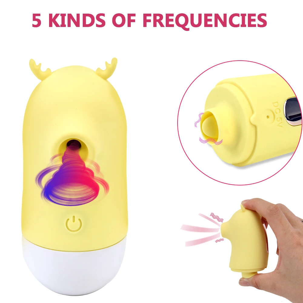 

Nipple Sucking Vibrator Clitoris Stimulator Cartoon Deer 5 Speeds 2 in 1 Pussy Licking Oral Tongue Sucking Vibrator