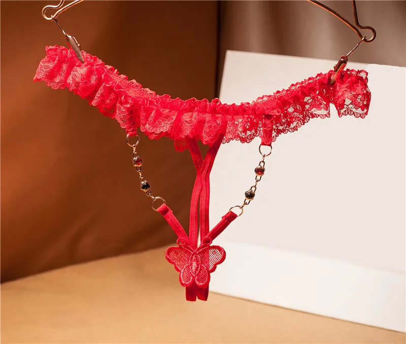 Red Женское сексуальное нижнее белье Горячее Эротическое Нижнее белье женские сексуальные трусики с Открытой Промежностью Стринги с кружевной пояс и бабочкой спереди - Цвет: Red