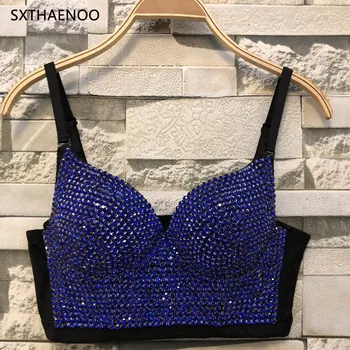 

SXTHAENOO 2020 Diamond Sexy Fashion Nightclub Dance Performance Vest Wrapped Steel Women Festival Sleeveless Bustier Crop Tops