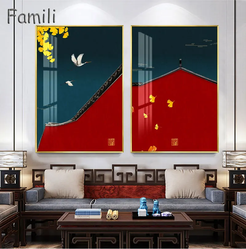 

Retro Style Painting Print on Canvas Chinese Forbidden City Landscape Poster Wall Art Picture for Living Room Decor Painting