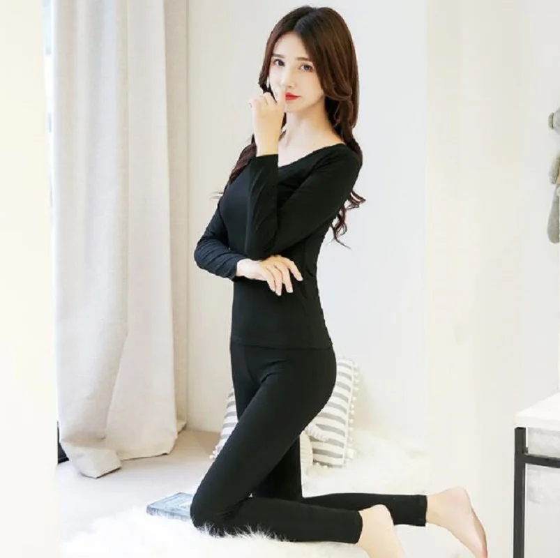 black Для похудения Сексуальное нижнее белье костюм 2 шт./компл. Long Johns женские бесшовное нижнее белье, Для женщин никаких следов, топы, длинные штаны, женская пижама, комплект - Цвет: black
