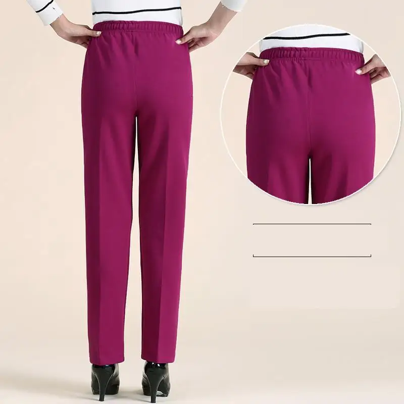 red regular Женские зимние хлопковые брюки, теплые бархатные плотные брюки, повседневные свободные эластичные однотонные прямые брюки с высокой талией размера плюс 4XL - Цвет: red regular