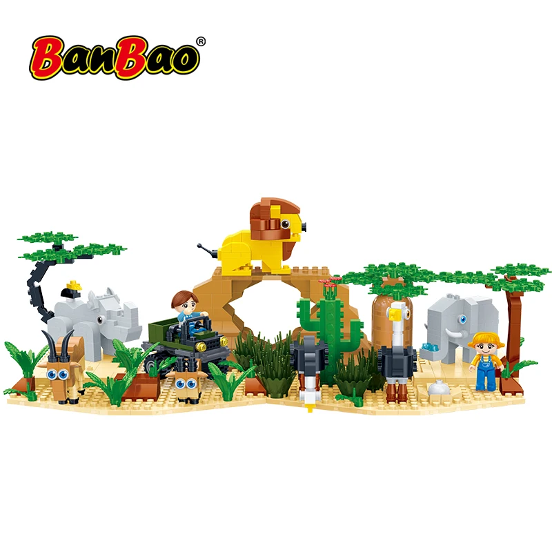 BanBao-rinoceronte León de Savammah, elefante, antílope, avestruz a fazenda 12, animales MOC, accesorios para zoológico, Juguetes DIY