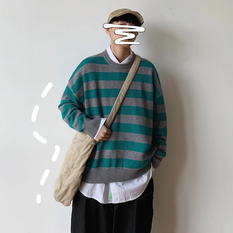 Winter Striped Sweater Men Warm Fashion Pullover Men Contrast Color Casual Knit Sweter Loose Long-sleeved Sweaters Man Clothes Winter Striped Sweater Men Warm Fashion Pullover Men Contrast Color Casual Knit Sweter Loose Long-sleeved Sweaters Man Clothes
