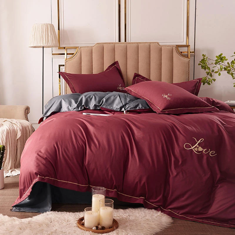 Nordic Style Simple Duvet Cover Set Solid Color Embroidered Four