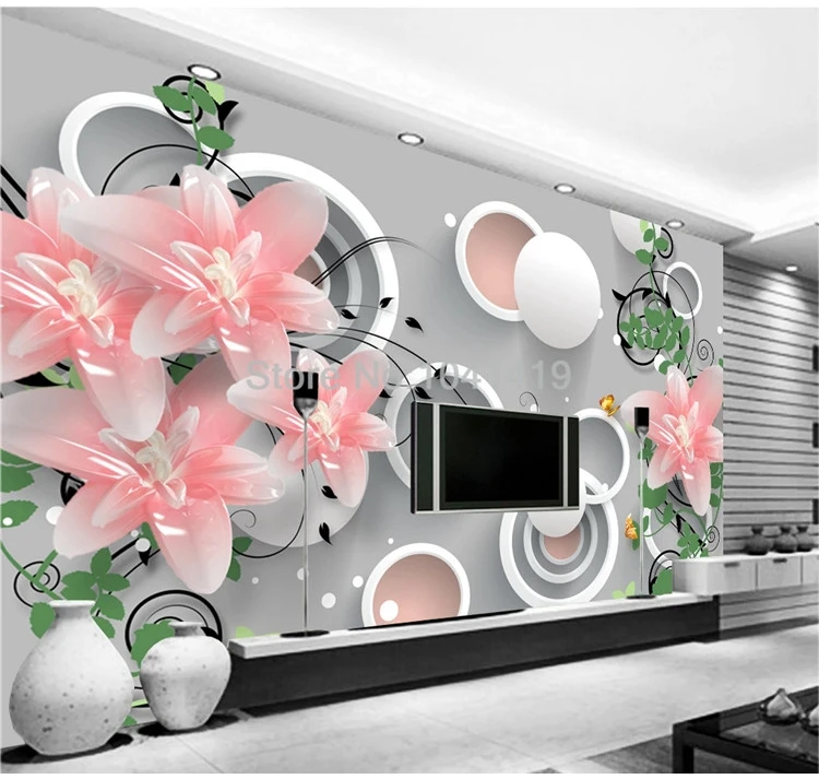 Пользовательские 3D обои современные цветы шар настенные росписи круги Гостиная ТВ спальня домашний декор настенная живопись ПВХ водонепроницаемые 3D наклейки