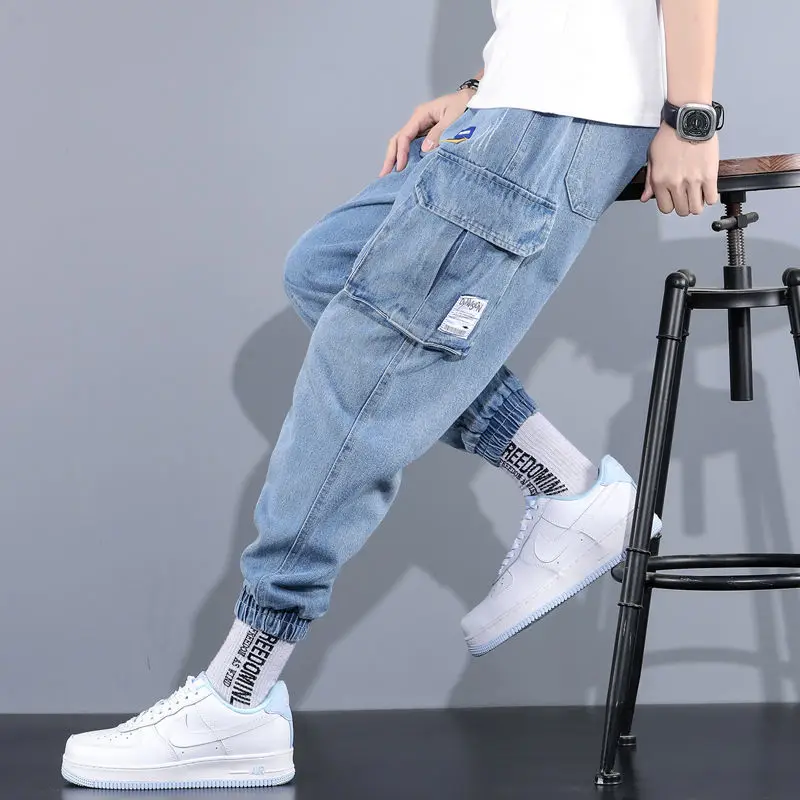 blue harem pants Light blue tide brand hip-hop new men's loose and comfortable all-match harem pants trouser for young gay student nice clothes high waisted harem pants