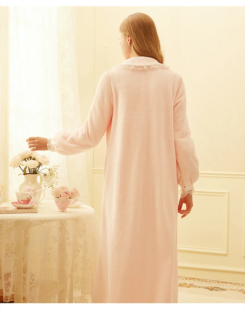 Халат принцессы, винтажная женская зимняя ночная рубашка, Женский фланелевый длинный халат, теплые халаты, Kawaii, ночная рубашка пижама