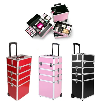 

Yonntech 5 Colors 5 in 1 Cosmetic Big Capacity Makeup Hairdressing Nail Beauty Case black Vanity Trolley
