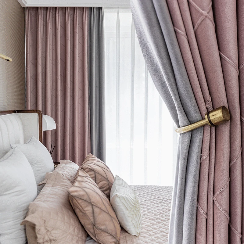 

Luxury Rhombic Lattice Blackout Curtains for Living Room Finished Flannel Thick Fabric Window Panels for Villa Cafe 18 Colors