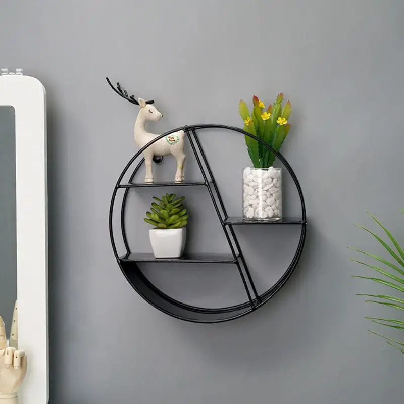 

Metal Shelf Organizer Round Wall Mount Storage Display Holder Rack Home Decor