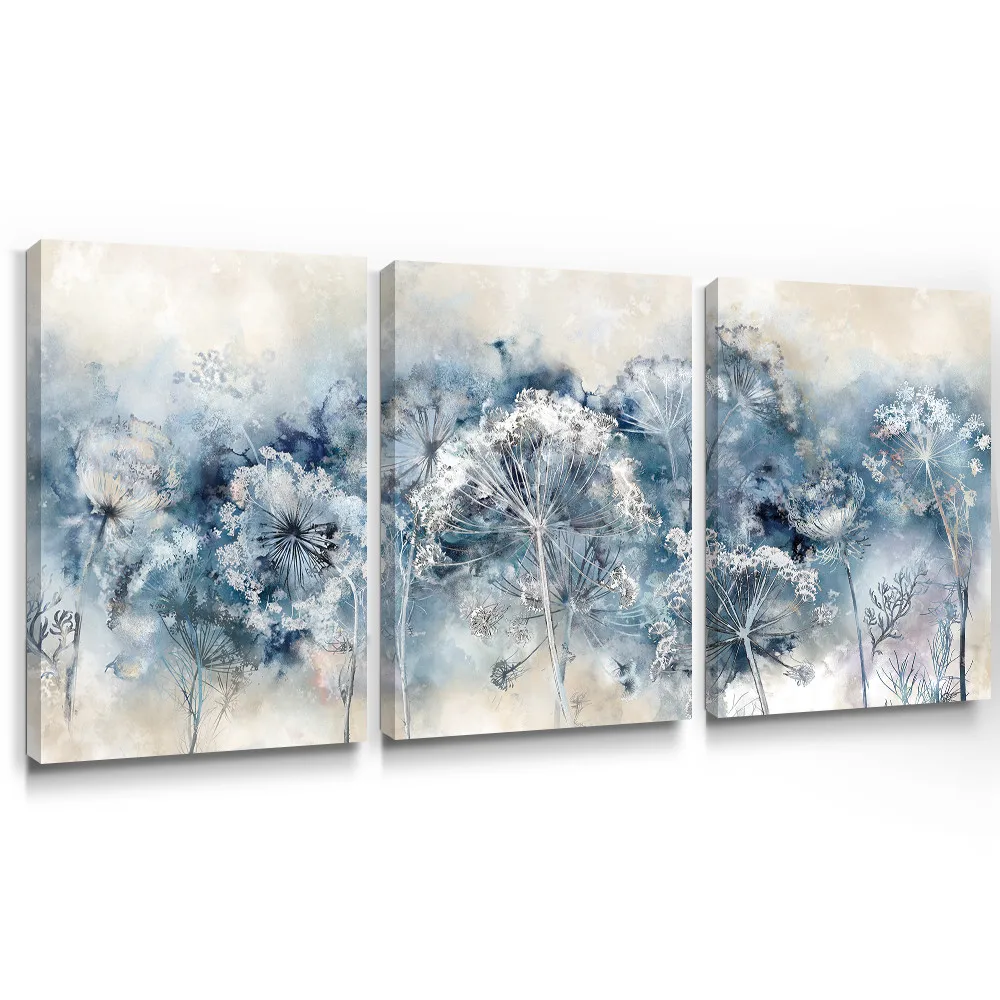 

3 Pieces Dandelion Botanical Blue White Posters Pictures Canvas Wall Art Decorative Home Decor Paintings Living Room Decoration