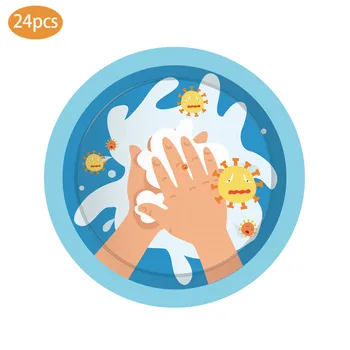 

24pcs Beat the Virus Washing Hand Dessert Plates Party Decorations DIY Prevention Virus Disposable Tableware Party Favors