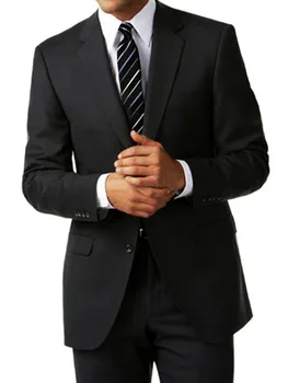 

Gold Lapel Handsome Black Mens Suits Set Groom Tuxedos Wedding Party Dinner Prom Suits Blazer Popular Design