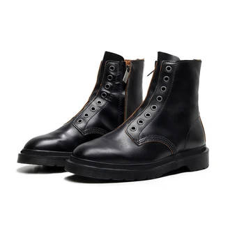 

New arrival black genuine leather doc martin ankle boots side zipper designer men women short botas de mujer large size 35-45