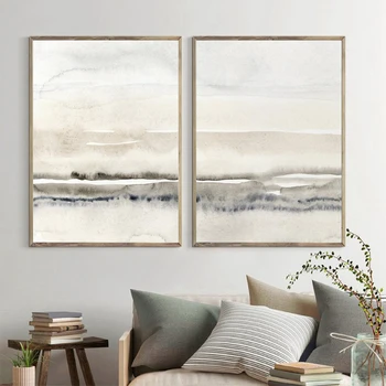 

Beige And Grey Canvas Painting Abstract Watercolor Print Modern Minimalist Poster Nordic Wall Pictures Living Room Home Decor