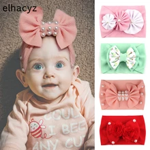 Bandeau élastique à gros nœud pour bébé, Turban à perles et fleurs pour filles, accessoires de cheveux pour enfants, 2021