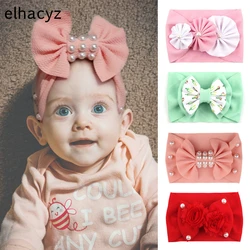 2021 Trendy Baby Big Bow Headband Pearl Flower Turban Girls Fabric Elastic Hair Band For Children Headwrap Kids Hair Accessories