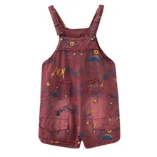 

2022 Summer Vintage Red Jean Jumpsuit Cotton Wide Legs Bib Overalls Women Short Denim Rompers