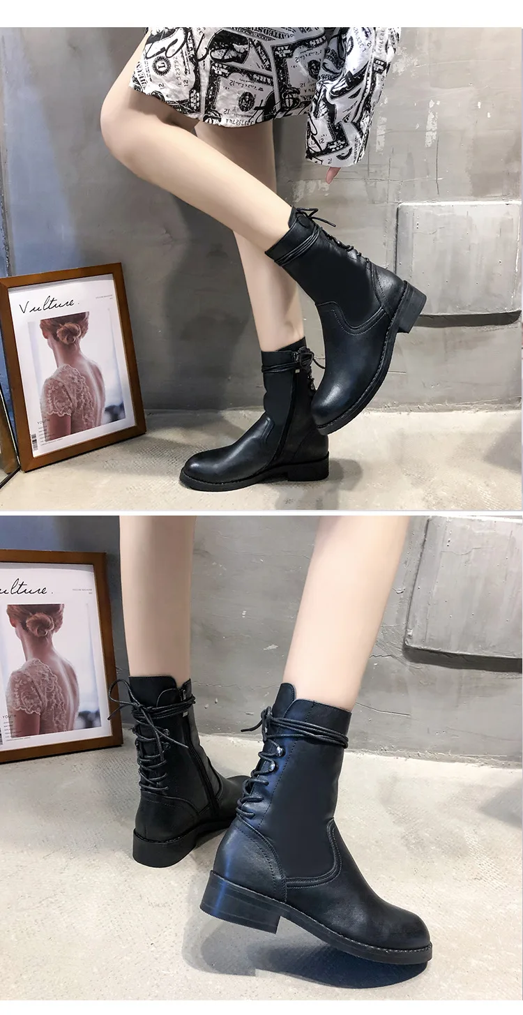 Женские ботинки на платформе; Zapatos de mujer; модные однотонные женские ботинки с круглым носком; Зимние Повседневные мотоциклетные ботинки