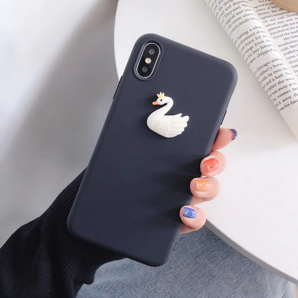 3D Cute Pig Dog Panda Bear DIY Case For Samsung A50 A70 A40 A20 A60 A80 Pizza Burger Cake Cover For Galaxy M10 M20 M30 Soft Case - Цвет: C1 Swan