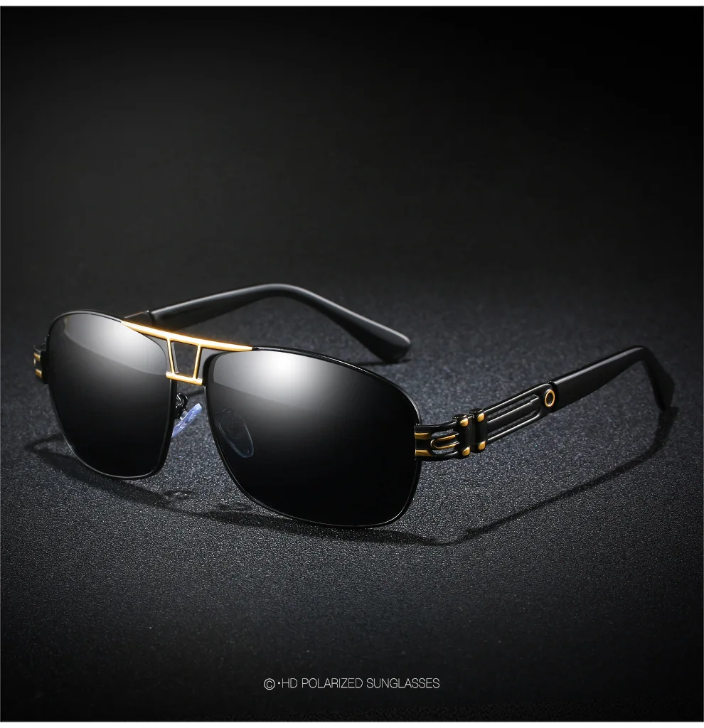 Стиль, поляризационный светильник, квадратные солнцезащитные очки для мужчин, фирменный дизайн, солнцезащитные очки, модная металлическая оправа, очки для вождения, UV400