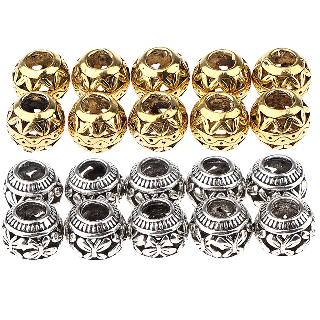 20Pcs Metal Spacer Bead Tubes Dreadlocks Beads Hair Braiding Jewelry Hair Beard Decoration DIY Accessories, Hippie Style