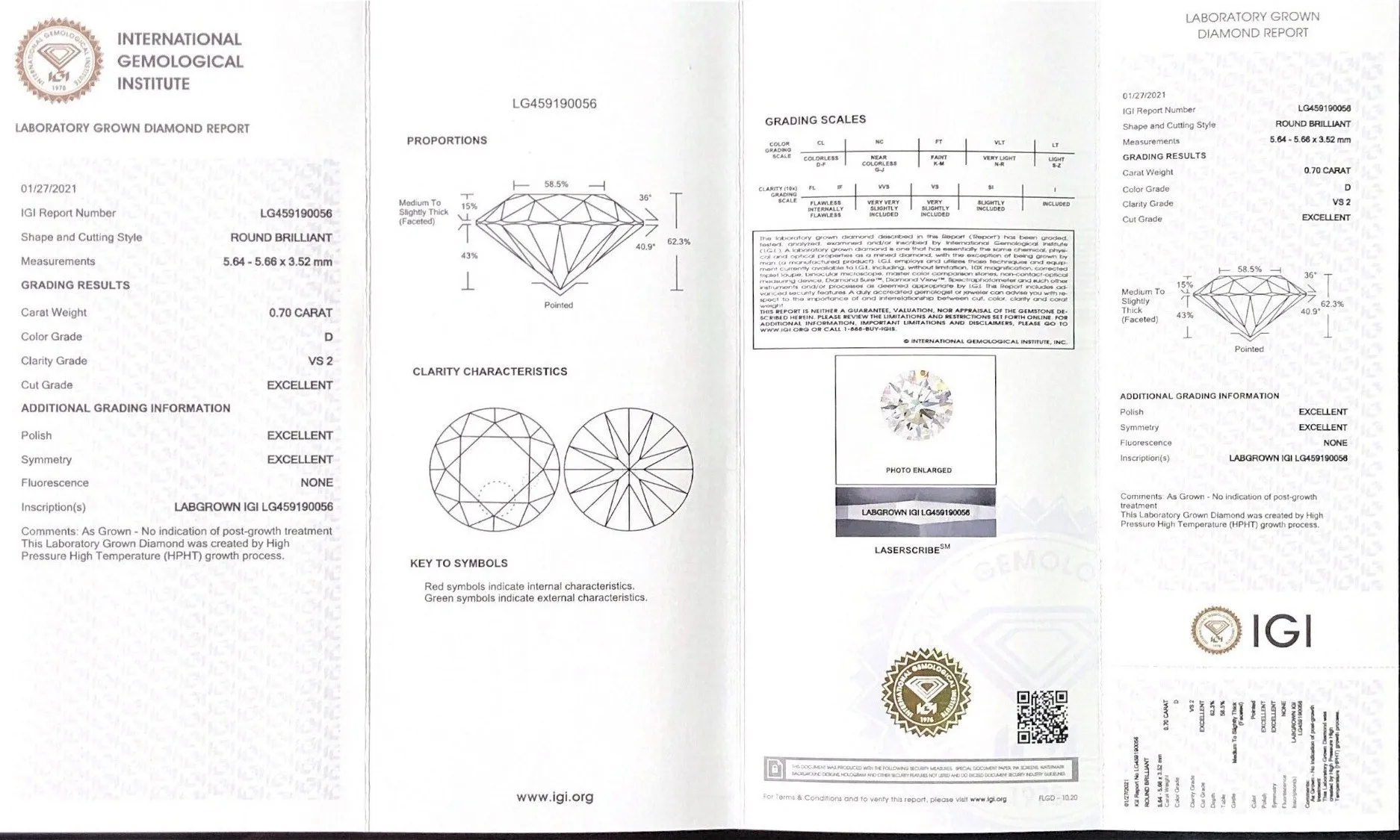 IGI Certification Excellent Cut 0.7 Carat D VS2 Real Lab Grown CVD Diamond