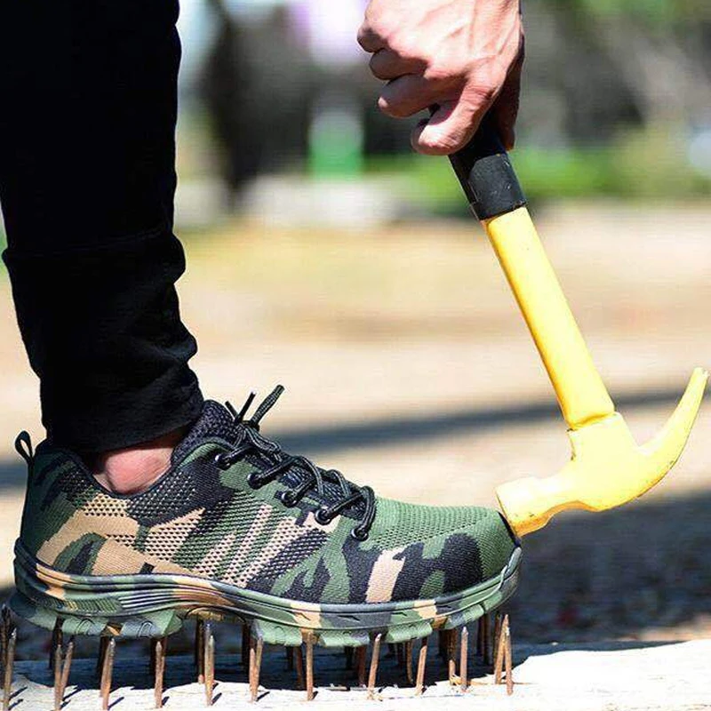 

Men Safety Work Boots Camouflage Breathable Mesh Steel Toe Casual Shoes Mens Labor Insurance Proof Shoes