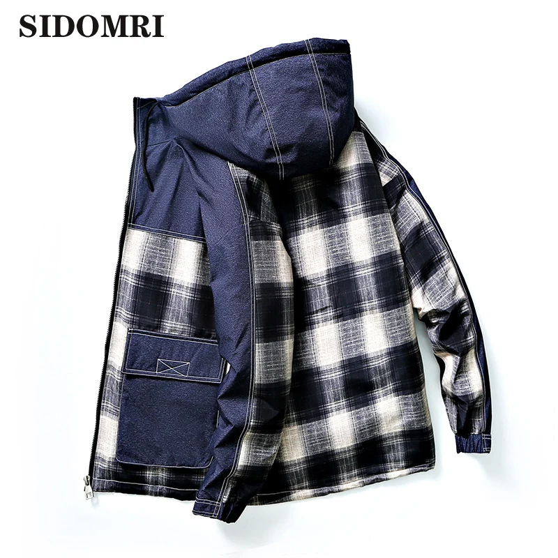 

Autumn and winter down jacket for men thick and warm 90% white duck down casual versatile plaid pattern style coat for men
