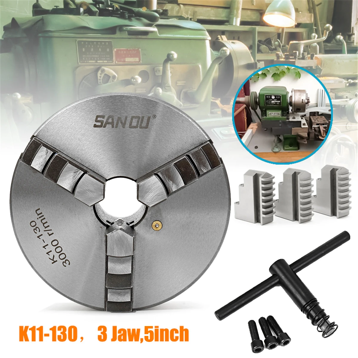 3 Jaw Lathe Scroll Chuck Self Centering Hardened For South Bend Tools K11-130 with key