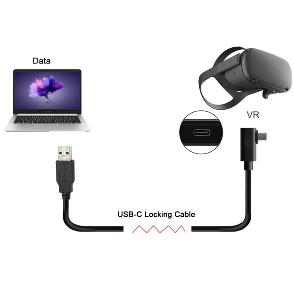 

1.2/3/5M High-speed Transmission Data Cable Type-C USB 3.1 Angled Type Fast Charging Cable Line for Oculus Link VR Accessories