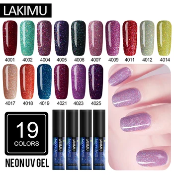 

Lakimu 5ml Rainbow Star Glitter Neon UV Gel Varnish Glitter Sugar Color Semi Permanent Soak Off Nail Art Gel Nail Polish Design