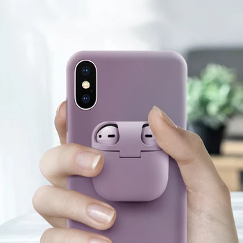 

Original Liquid Silicon Case for iPhone 11 Pro Max XS XR X 8 7 6 6S Plus Cover for AirPods 1 2 Holder Hard Case for AirPods Case