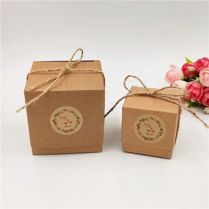 

30Pcs/Lot Trendy Brown Kraft Paper Card Box With Free Hemp Strings Cover 3cm Print Garland Stickers For Decoration Storage Box