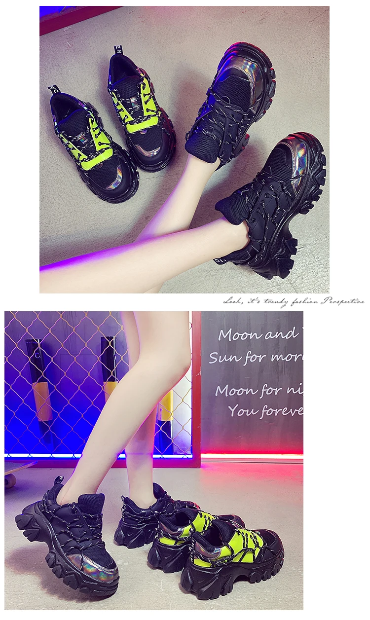Модные кроссовки для папы dames basins femme, Женские Блестящие Зеленые Черные кроссовки, новые женские кроссовки на платформе
