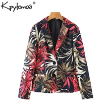 Винтажный стильный офисный Женский блейзер с цветочным принтом, пальто для женщин, модный воротник, длинный рукав, женская верхняя одежда, шикарные топы