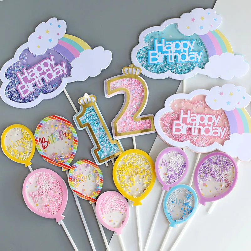 Cake Topper Cupcake Toppers Party Decorations Birthday Party Supplies 1 2 3 4 Cake Topper Glitter Rainbow For Dessert Table Home Decoration