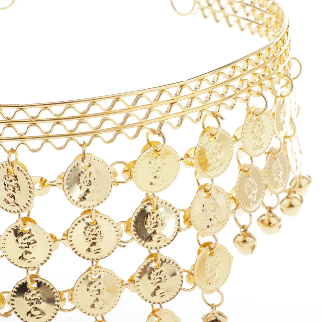 4 Pcs Gold Gypsy Belly Dance Jewelry Set Necklace Earrings Bracelet Headband and Hoop/clip-on Earrings Set