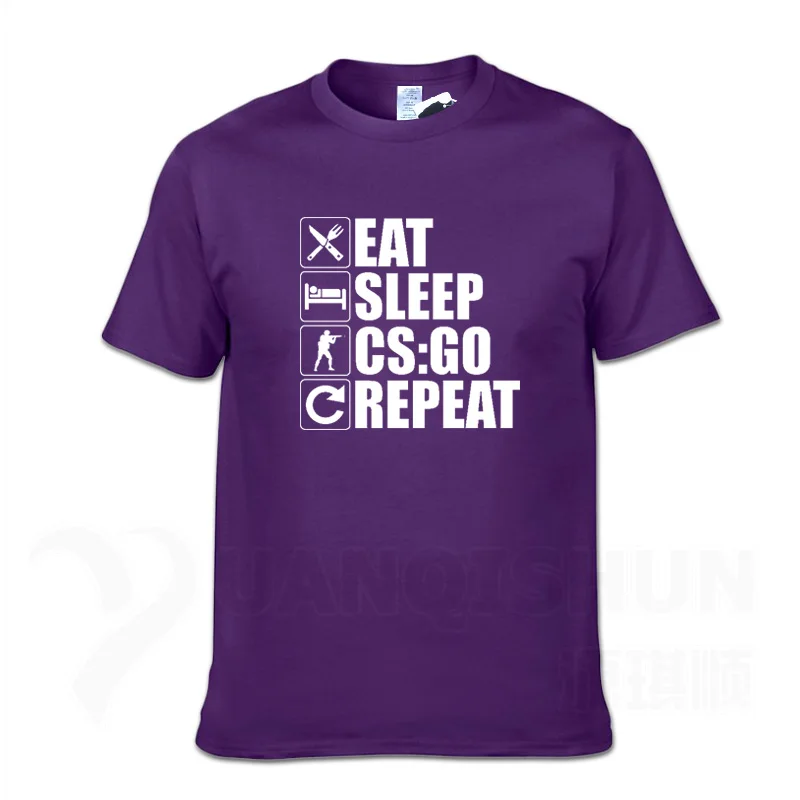 Purple 1 Eat Sleep, CS: GO, футболка-повтор, Забавный дизайн, CS GO, геймеры, Мужская футболка, модная, 16 цветов, высокое качество, хлопок, мужские футболки, хип-хоп - Цвет: Purple 1