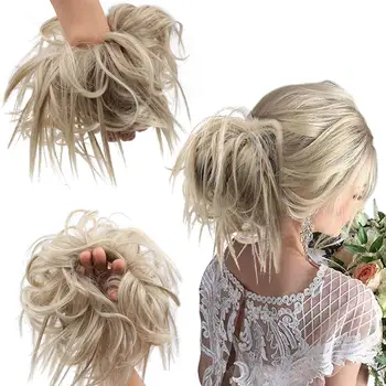 

Synthetic Messy Scrunchie Chignon Donut Gary Brown Color Hair Bun Pad Elastic Hair Rope Rubber Band Hair Extensions