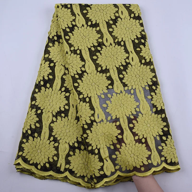 Yellow African Sequins Lace Fabric High Quaity 3D Embroidery French Tulle For Party Dress Y1898 | Дом и сад